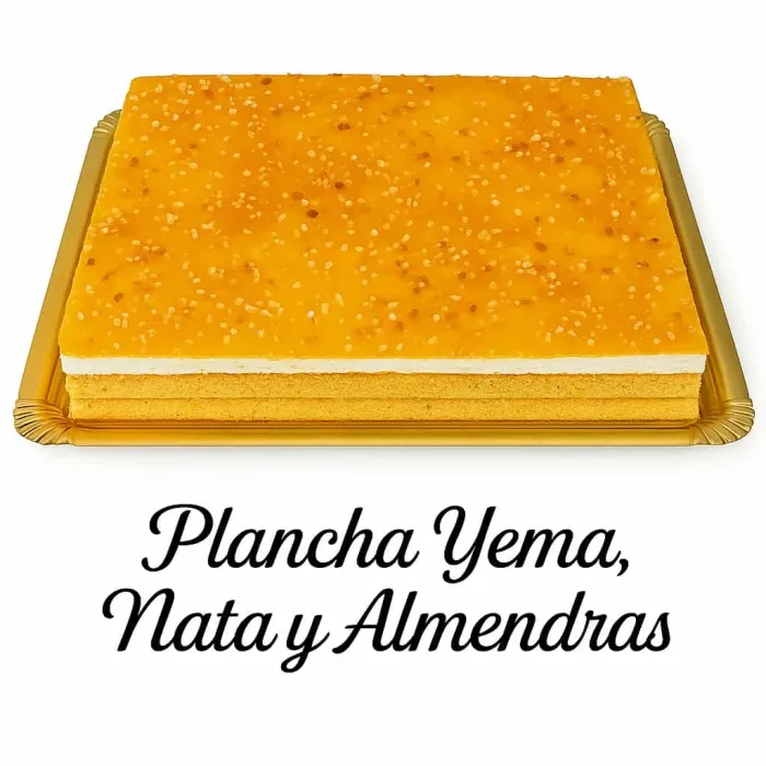 Plancha entera de yema, nata y almendras.