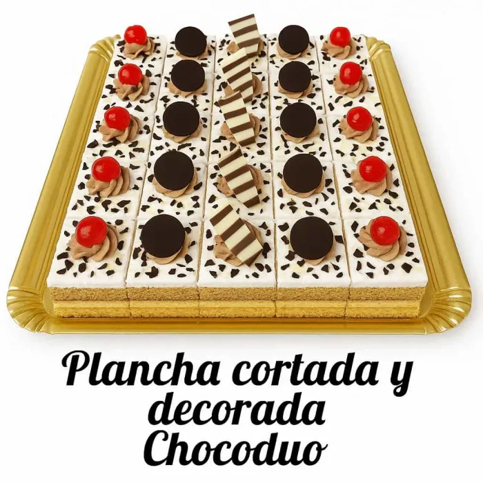 Plancha cortada y decorada, chocoduo.