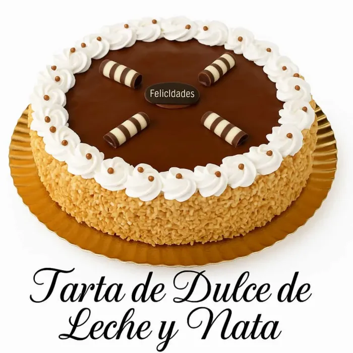 Tarta de cumpleaños de dulce de leche y nata.