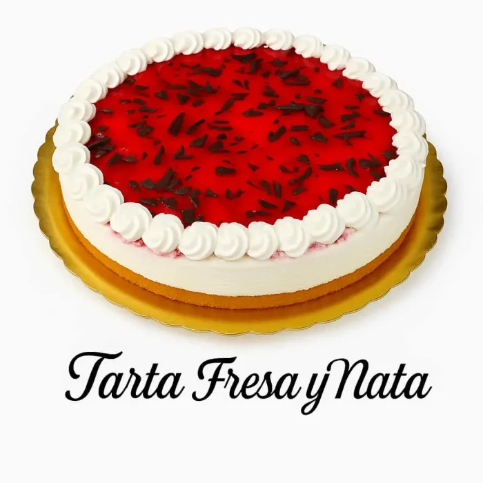 Tarta de menú de hostelería de fresa y nata.