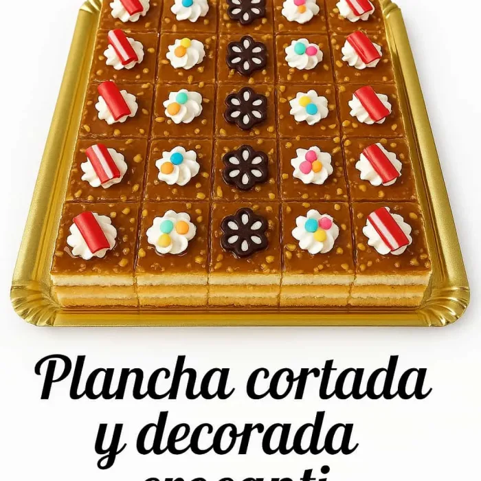 Plancha cortada y decorada, crocanti.