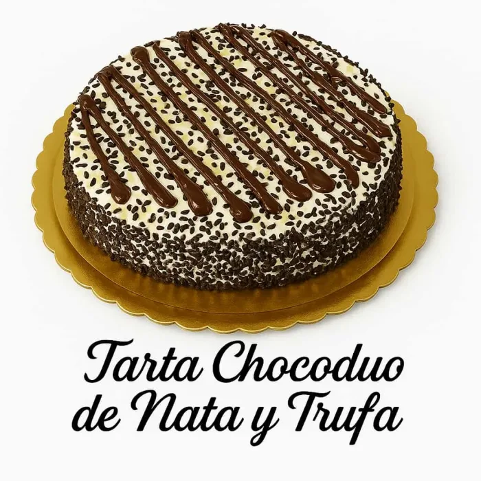Tarta chocoduo de nata y trufa.